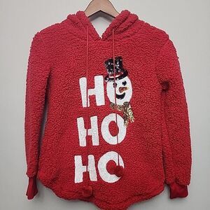 Chance or‎ Fate Fuzzy Christmas Ho Ho Ho Snowman Hoodie Sweatshirt Size XS Red